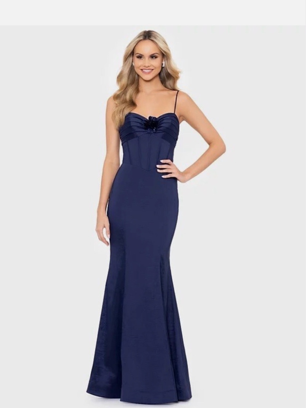 Blondie Nites Navy Blue Long Prom Dress – Size 1 (stretchy fabric)